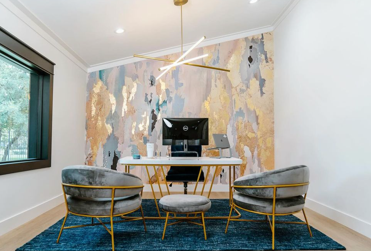 Blue and gold art deco wallpaper design